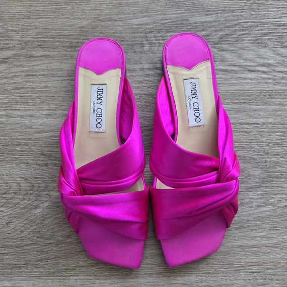 Jimmy Choo Shoes - Jimmy Choo Hot Pink Satin Knot Slide Mules